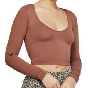 Urban Outfitters long sleeve V-neck crop top
